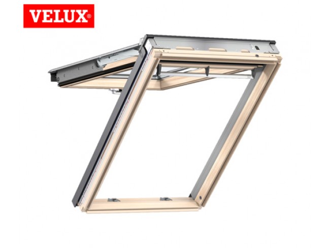 Παράθυρα VELUX GPL ανοιγόμενα προς τα επάνω 66x118cm. Με αρμοκάλυπτρα EDW για στέγες με κλασσικά κεραμίδια. 10 χρόνια εγγύηση VELUX.